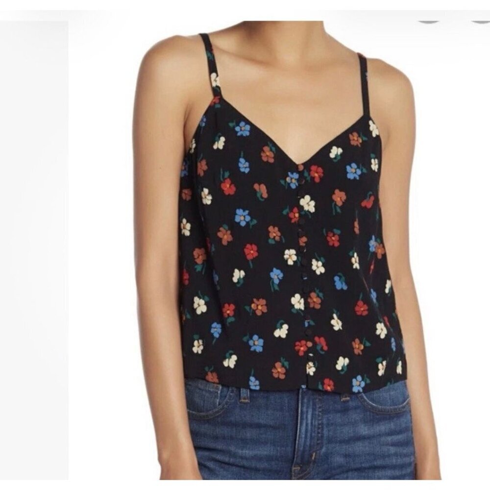 Madewell Manet True Black Button Down Floral Cami Women's SZ 0 Flowy strappy